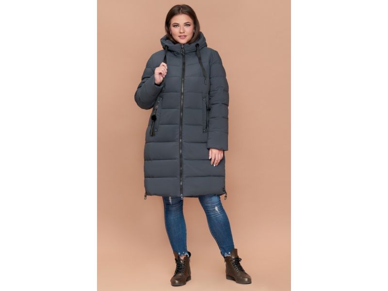 Женский зимний пуховик большого размера серо-зеленого цвета модель 25045, фото 2