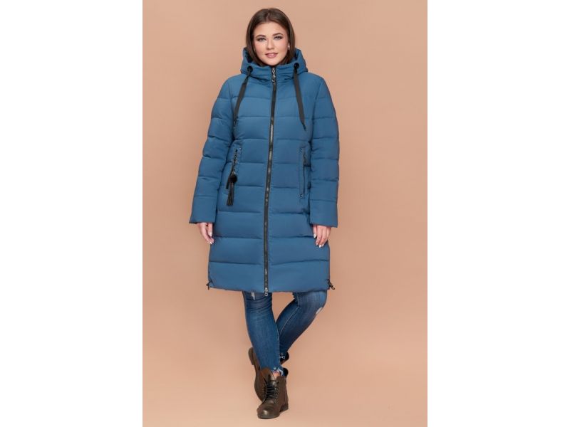 Женский зимний пуховик темно-голубой большого размера модель 25045, фото 2