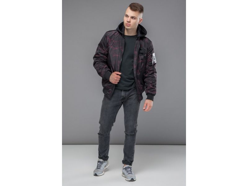 Черно-красный бомбер осенне-весенний молодежный мужской модель 30155, фото 3