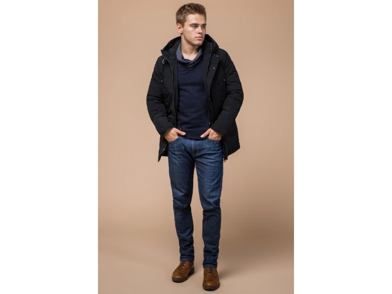 Черная зимняя мужская парка оригинального дизайна модель 36640, фото 3