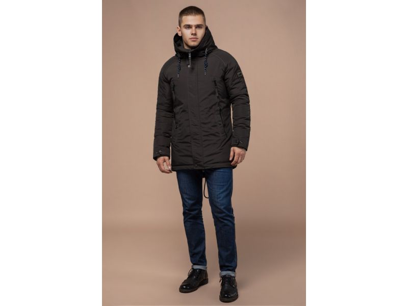 Парка коричневая мужская с прорезными карманами зимняя модель 3587, фото 2