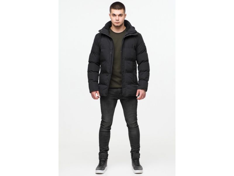 Короткая мужская молодежная куртка зимняя черного цвета модель 25280, фото 3