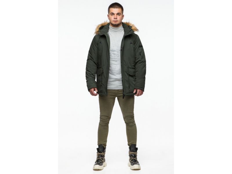 Темно-зеленая мужская молодежная зимняя парка на кнопках модель 25770, фото 3