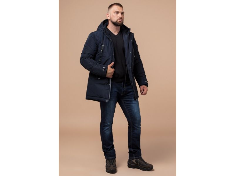 Синяя парка мужская качественного пошива на зиму модель 38830, фото 3