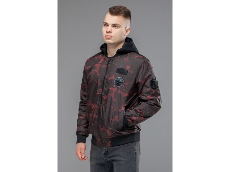 Черно-красный короткий бомбер осенне-весенний мужской молодежный модель 14262, фото 3