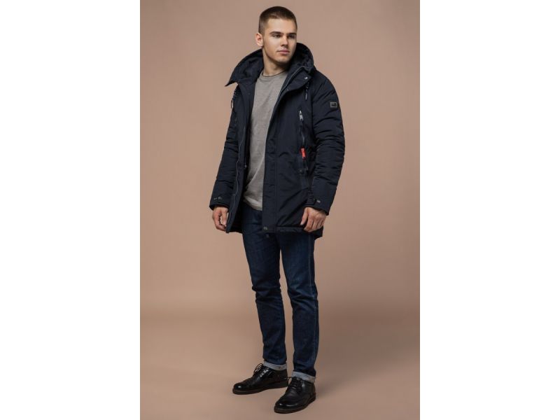 Парка зимняя темно-синяя мужская теплая модель 3587, фото 3