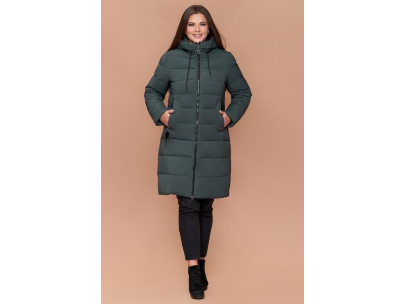 Серо-зеленый пуховик большого размера на зиму женский модель 25095, фото 2
