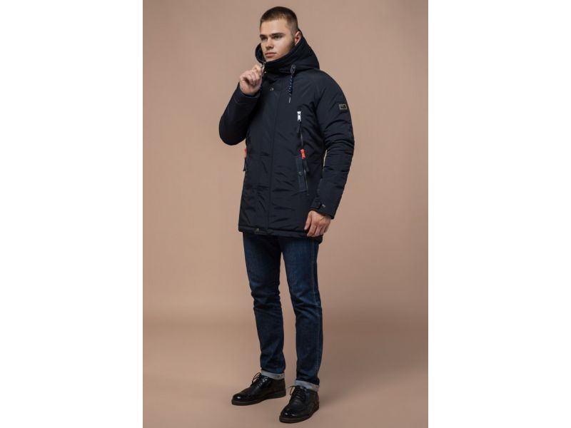 Парка зимняя темно-синяя мужская теплая модель 3587, фото 2