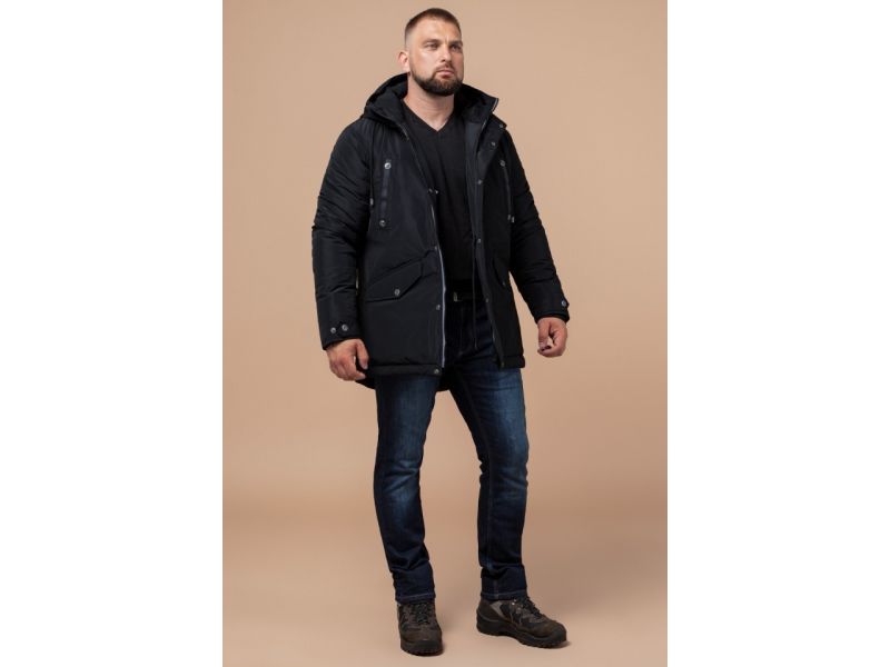 Зимняя мужская стильная парка черного цвета модель 38830, фото 2