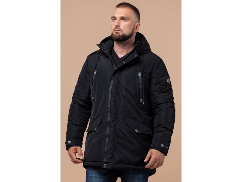 Зимняя мужская стильная парка черного цвета модель 38830, фото 3