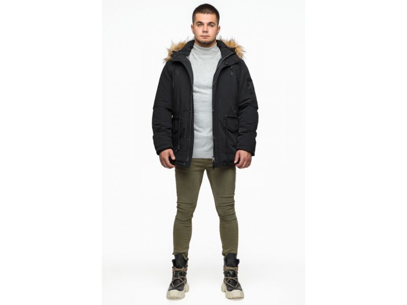 Черная парка мужская молодежная зимняя модель 25770, фото 3