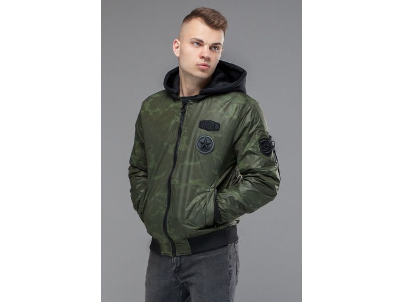 Зеленый осенне-весенний молодежный бомбер для мужчин модель 14262, фото 3