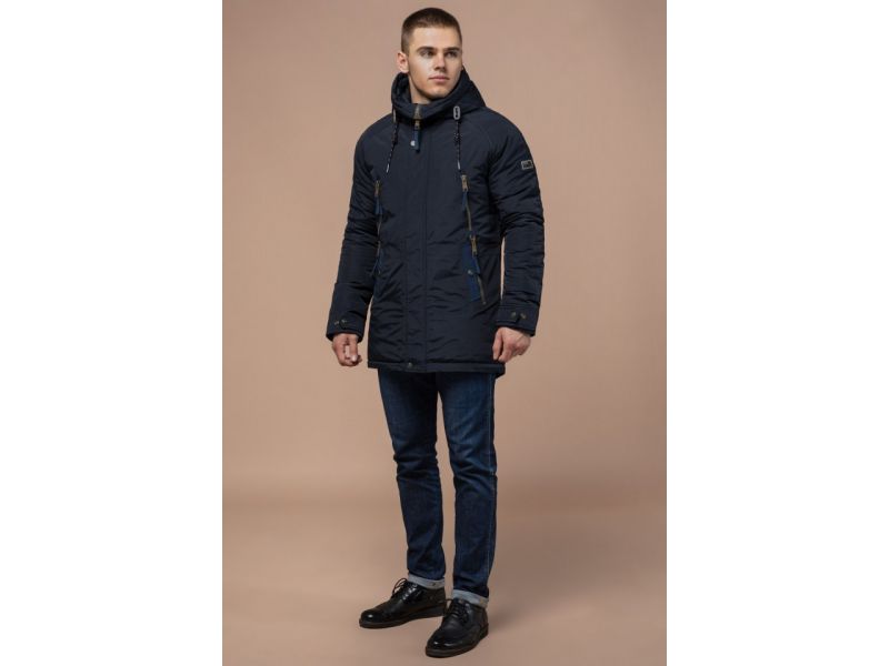 Темно-синяя мужская парка на зиму модель 3587, фото 2