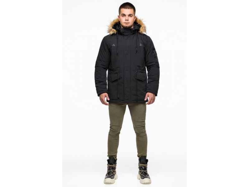 Черная парка мужская молодежная зимняя модель 25770, фото 2