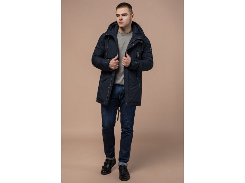Темно-синяя мужская парка на зиму модель 3587, фото 3
