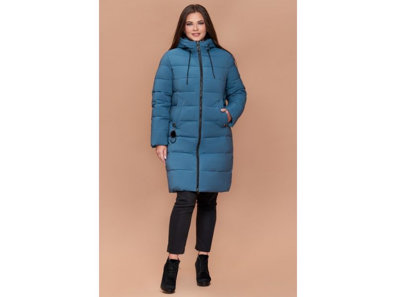 Темно-голубой пуховик зимний большого размера женский модель 25095, фото 2