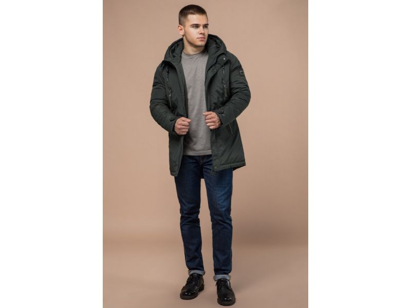 Парка мужская стандартной длины зимняя цвета хаки модель 3587, фото 3