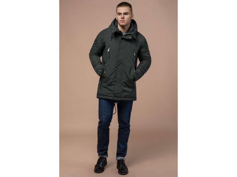 Парка мужская стандартной длины зимняя цвета хаки модель 3587, фото 2