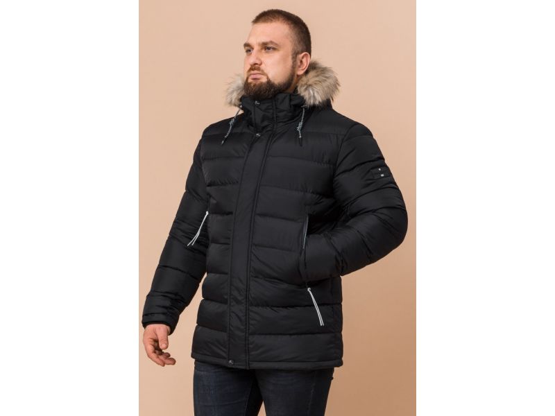 Комфортная мужская черная куртка на зиму модель 19833, фото 3