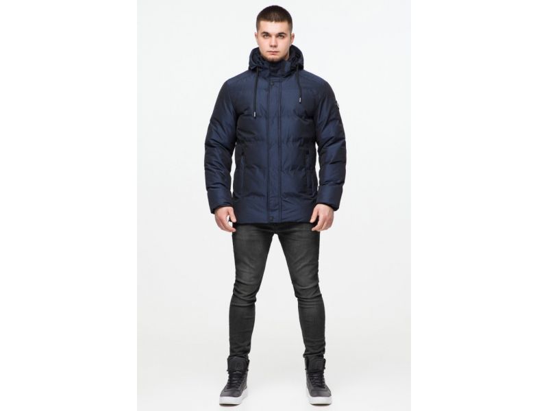 Темно-синяя мужская дизайнерская зимняя куртка молодежная модель 25180, фото 2