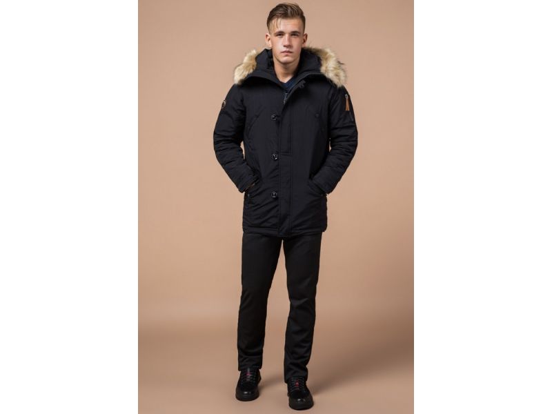 Парка черная зимняя для мужчин модель 3986, фото 2