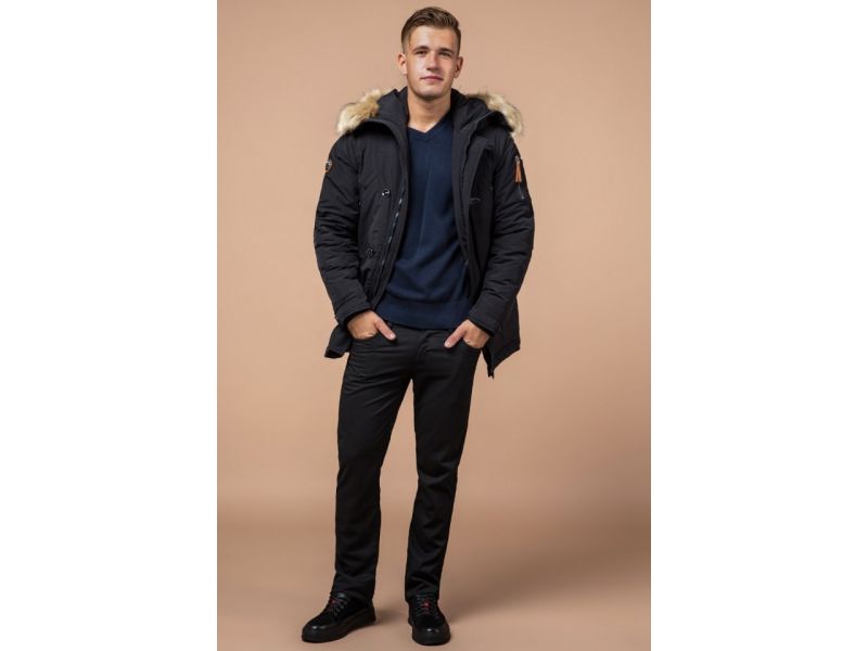 Парка черная зимняя для мужчин модель 3986, фото 3