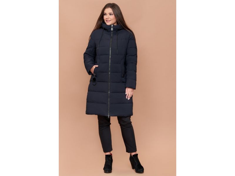 Темно-синий пуховик женский большого размера на зиму модель 25095, фото 2