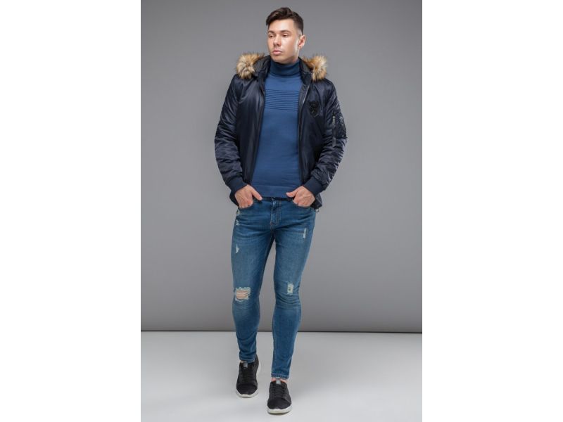 Мужской темно-синий бомбер молодежный осенне-весенний модель 50145, фото 3