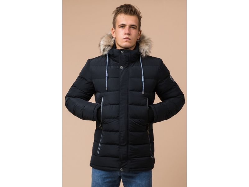 Черно-синяя мужская куртка на зиму модель 20128, фото 3