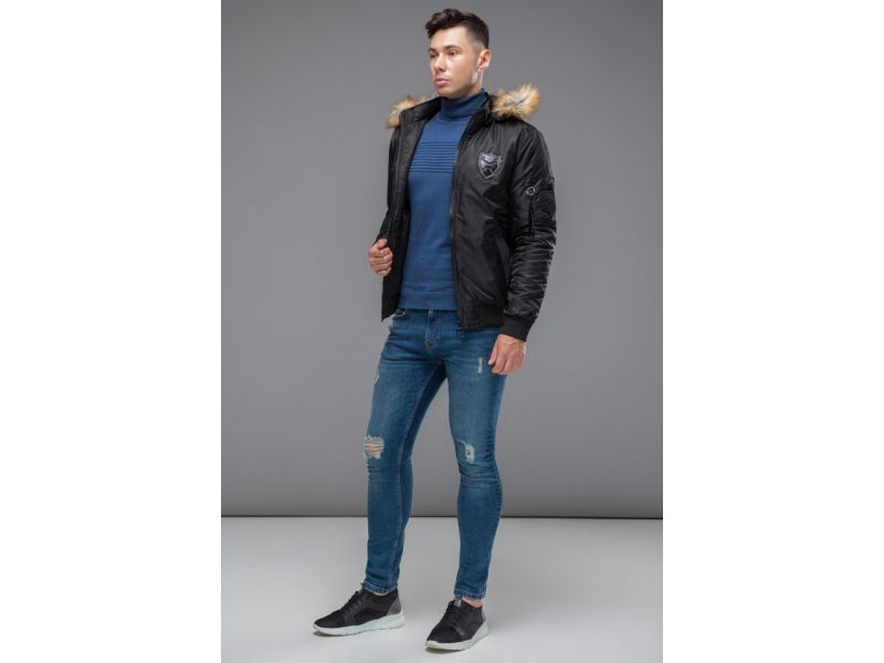 Бомбер молодежный осенне-весенний черный мужской модель 50145, фото 3