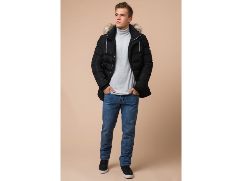 Высококачественная черная мужская куртка зимняя модель 20128, фото 3