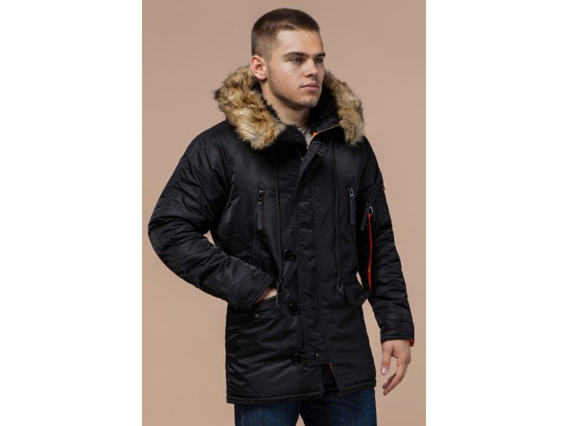 Черная парка зимняя мужская с опушкой модель 4137, фото 3