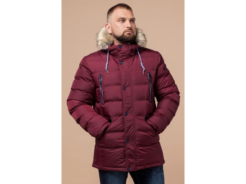 Мужская модная куртка на зиму бордовая модель 21226, фото 3