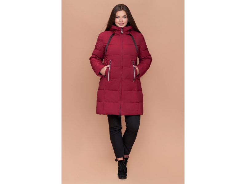 Бордовый зимний женский пуховик большого размера модель 25175, фото 2