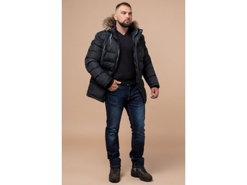 Мужская зимняя теплая куртка графитового цвета модель 21226, фото 3
