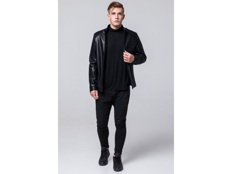 Черная мужская осенне-весенняя куртка легкая модель 4129, фото 3