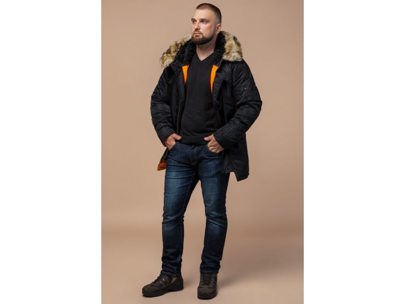 Зимняя мужская парка черного цвета модель 4576, фото 2