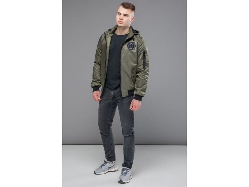Бомбер осенне-весенний мужской молодежный цвет хаки модель 30525, фото 3