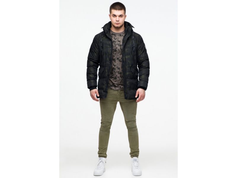 Темно-зеленая мужская молодежная куртка дизайнерская на зиму модель 25140, фото 3