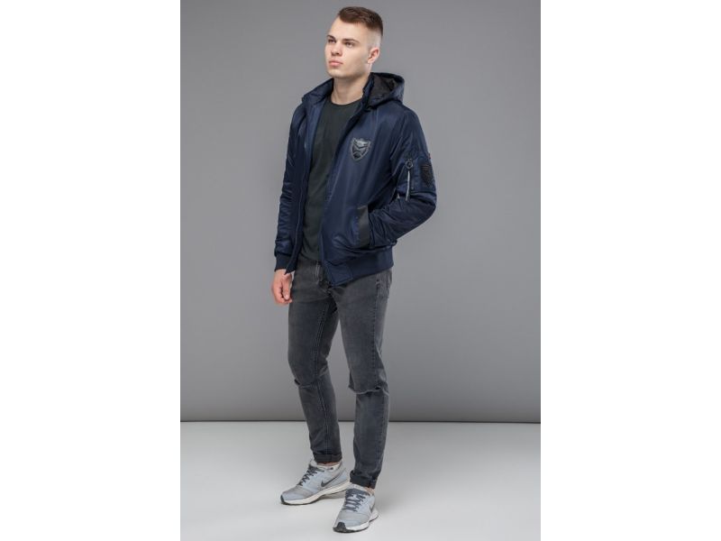 Бомбер мужской осенне-весенний молодежный темно-синий модель 10790, фото 3