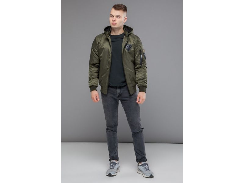 Мужской бомбер осенне-весенний молодежный цвета хаки модель 10790, фото 3