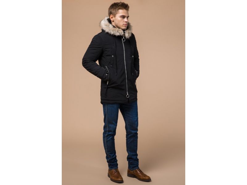 Черная мужская парка на зиму модель 15231, фото 3