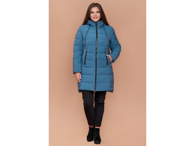 Темно-голубой женский пуховик зимний большого размера модель 25225, фото 2