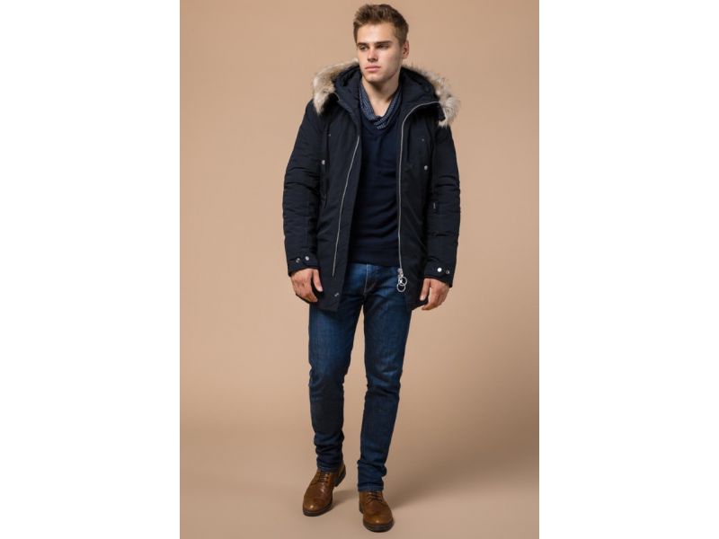 Парка мужская темно-синяя на молнии зимняя модель 15231, фото 3