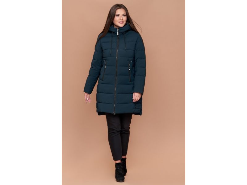 Женский пуховик зимний большого размера темно-зеленого цвета модель 25225, фото 2