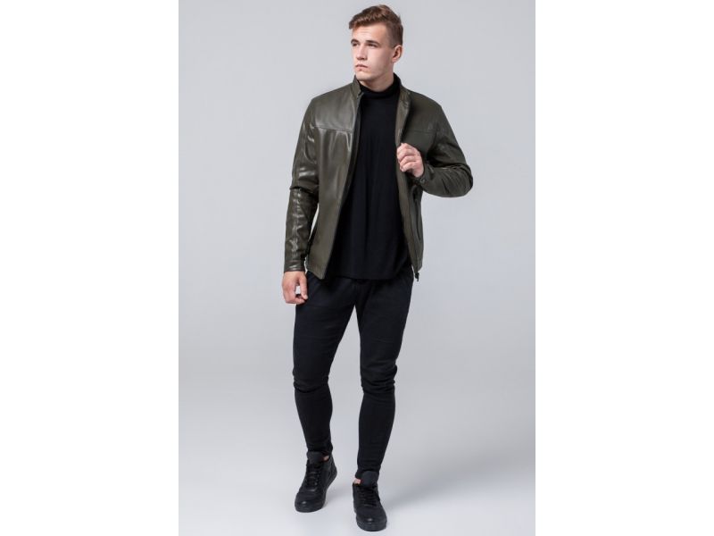 Осенне-весенняя мужская короткая куртка молодежная цвета хаки модель 2825, фото 3