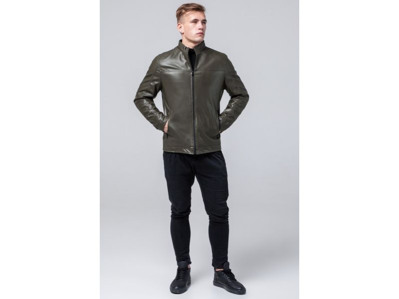 Осенне-весенняя мужская короткая куртка молодежная цвета хаки модель 2825, фото 2