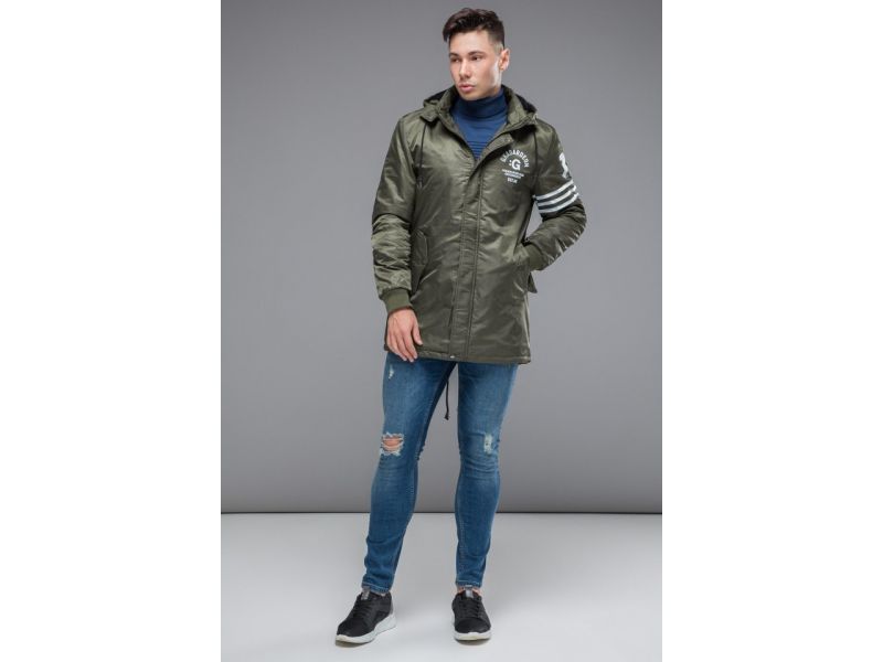 Парка молодежная мужская осенне-весенняя цвета хаки модель 31292, фото 2