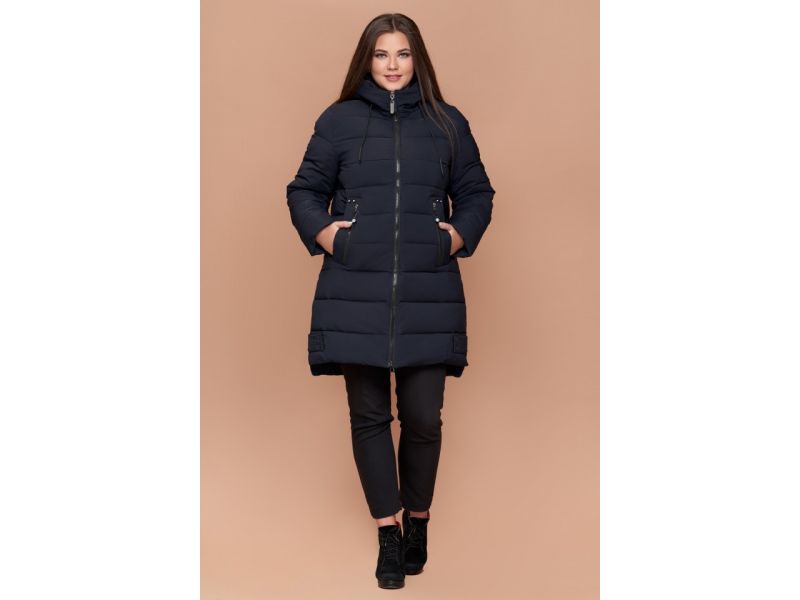 Женский пуховик темно-синий зимний большого размера модель 25225, фото 2
