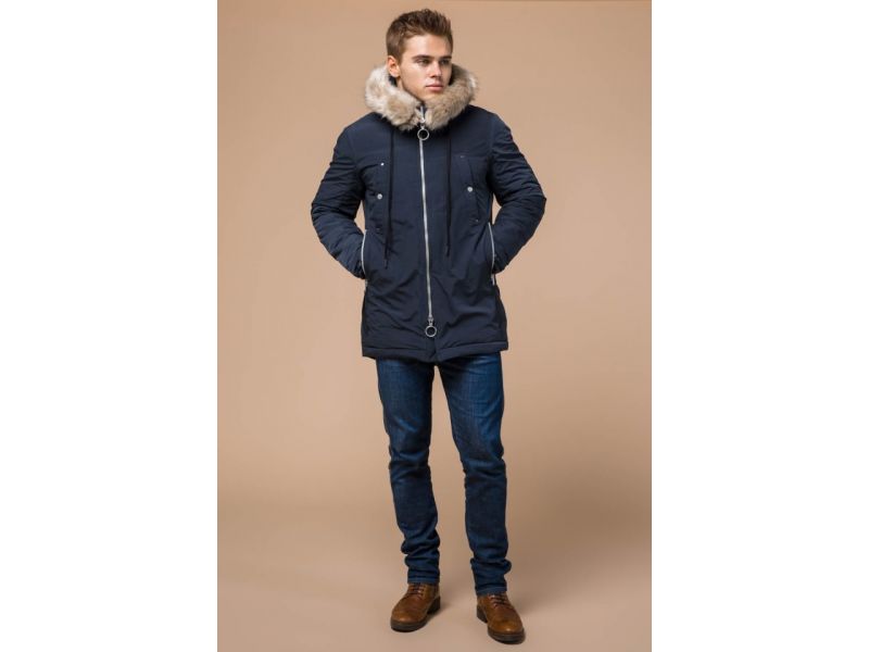 Синяя парка мужская зимняя с карманами модель 15231, фото 3